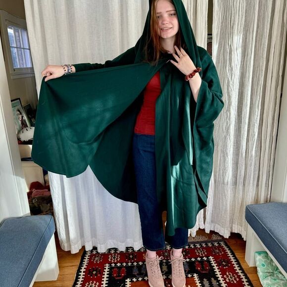 Vintage Eric Lewis Green Wool & Cashmere Hooded Irish Cape Cloak Poncho - Picture 6 of 9